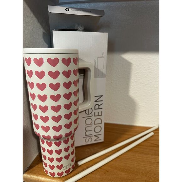 Simple Modern Pink Hearts on White Straw Tumbler 40 Oz. NIB - Picture 2 of 5